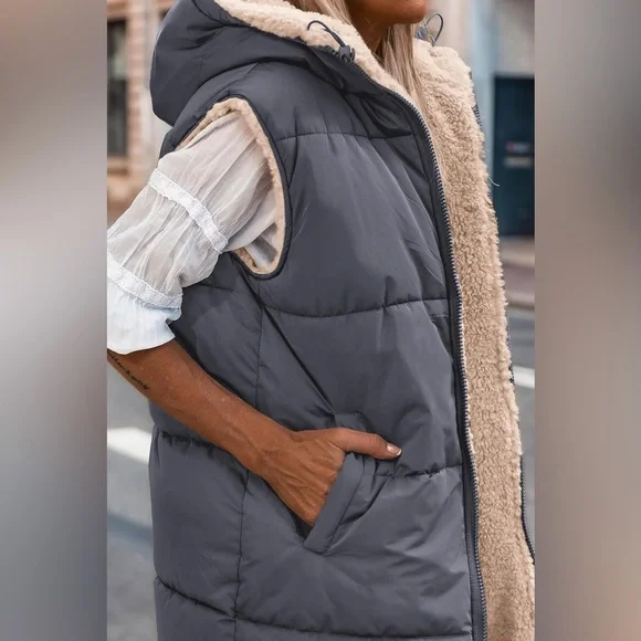 Zip-Up Longline Hooded Vest